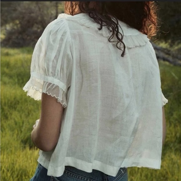 DÔEN flute blouse XXS Salt  Women's Elegant White Ruffle Blouse - Picture 2 of 9